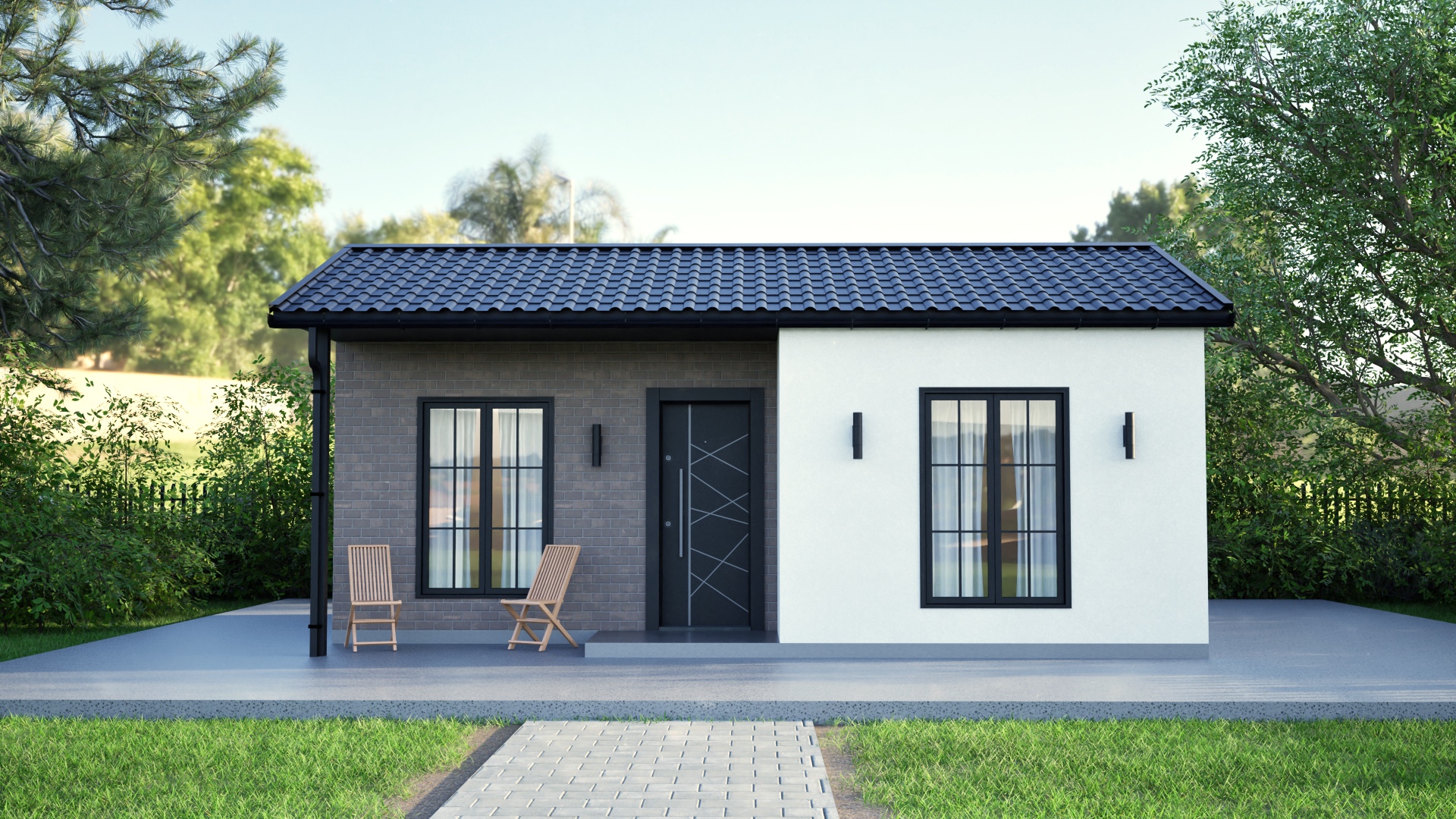 38 m² hafif çelik villa render