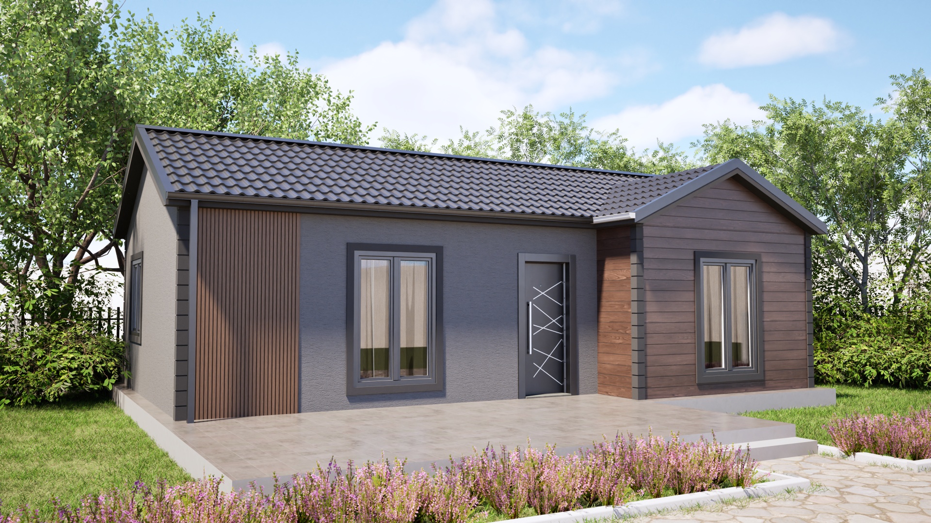 72 m² hafif çelik villa render